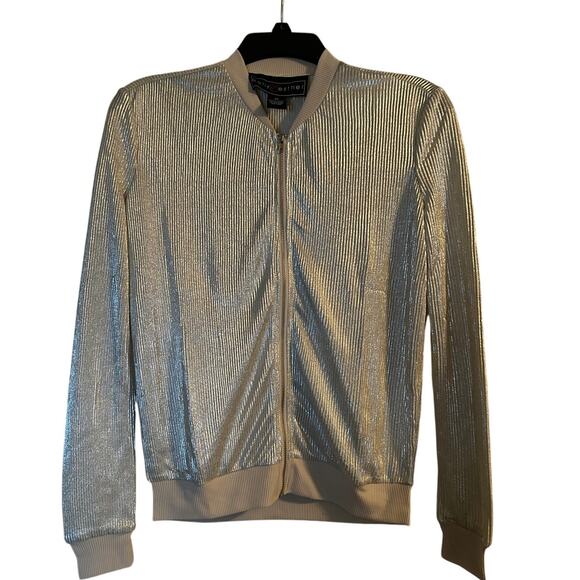 NWT Polly & Esther Silver Ribbed Jacket Long Sleeve Full Zip Ribbed Cuffs Sz M - Picture 1 of 7